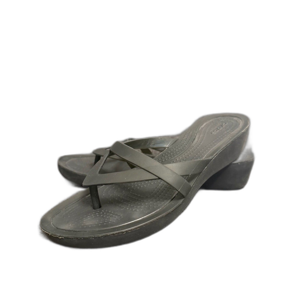 Crocs Black Wedge Flip Flop Sandals Women's Size 11 Comfort Lightweight